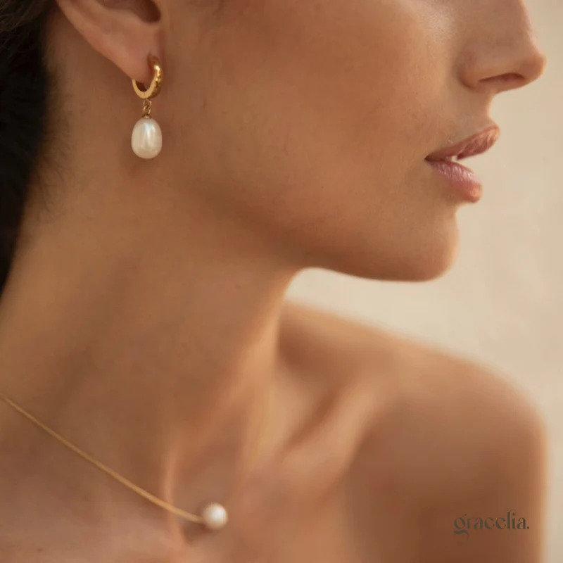 Freshwater Pearl Hoop Earrings: Shine Bright with Afterglow. - Second Image